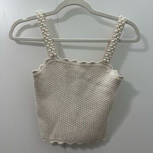 Alice + Olivia Cream Knit Top with Pearl Detail